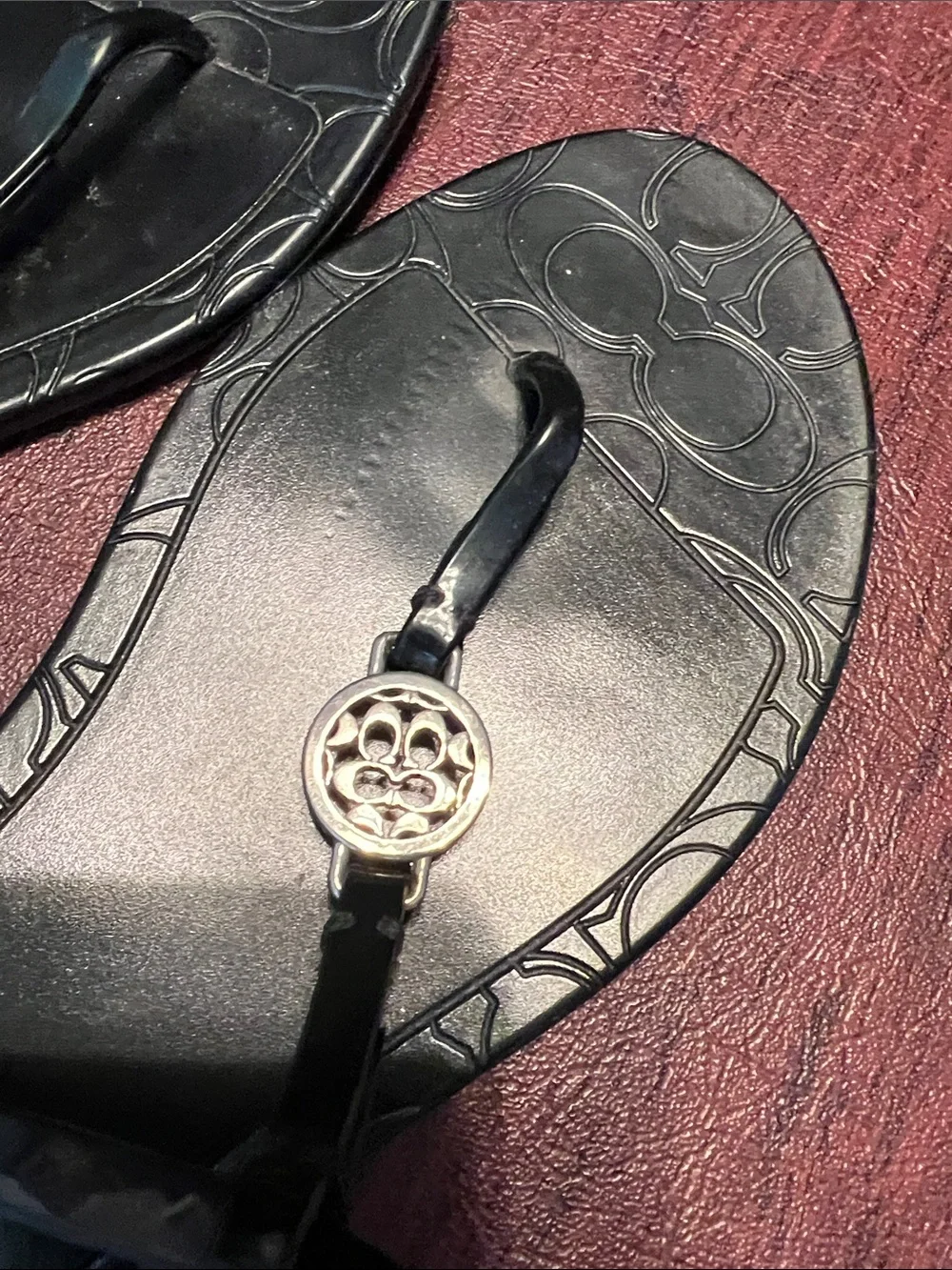 Coach Black Patent Leather T-Strap Sandals